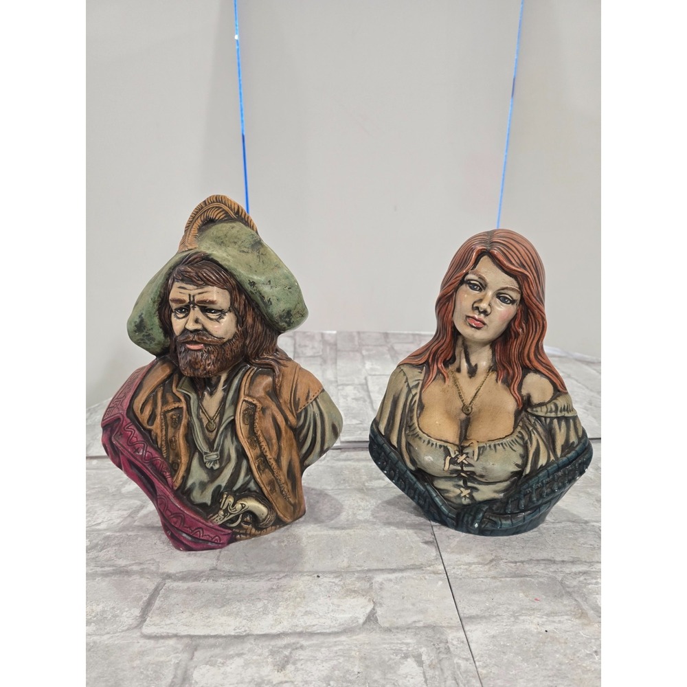 Vintage 1970's‎ Holland Mold Pirate/Buccaneer And Wife/Wench Ceramic Busts